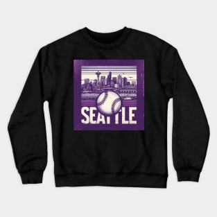 Retro Vintage Cityscape Seattle Baseball Crewneck Sweatshirt